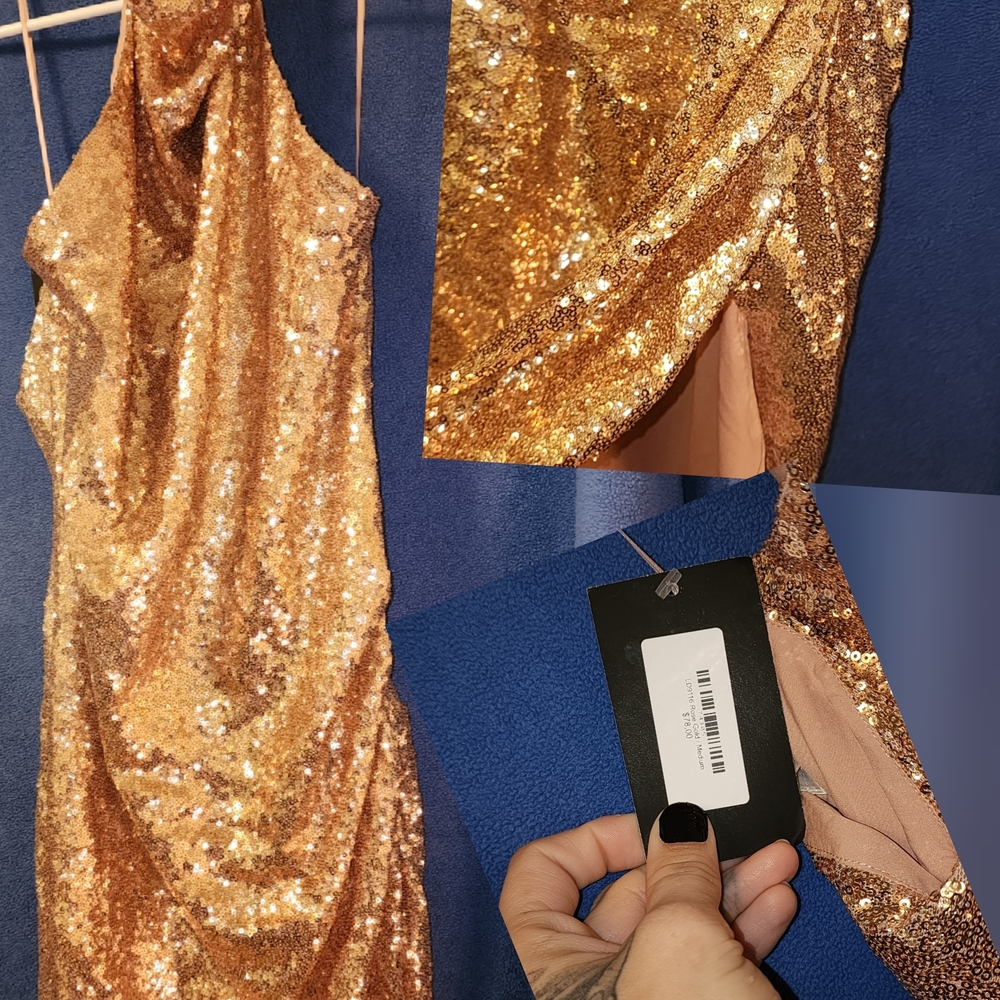 Elegant Gold Sequin Backless Dress